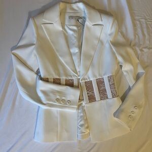 Alice + Olivia Cream Blazer with Tan Lace Accents